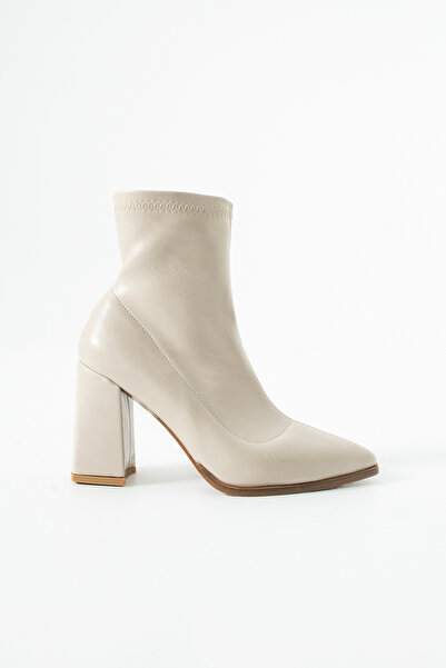 Gökçe Shoes Katie Krem Streç Günlük Kullanım Kadın Topuklu Bot