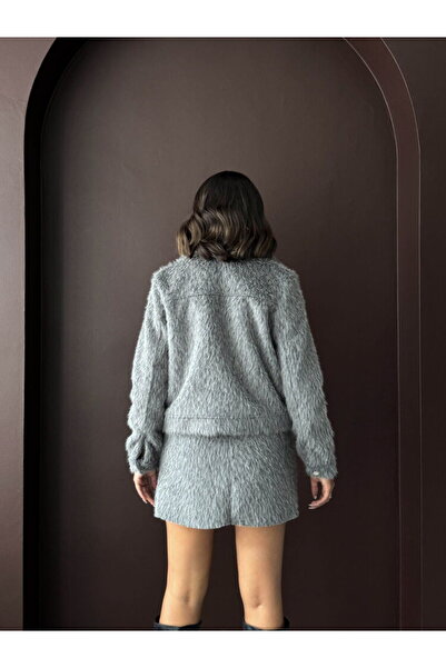 VELZANA Faux Fur Look Mini Skirt - Gray