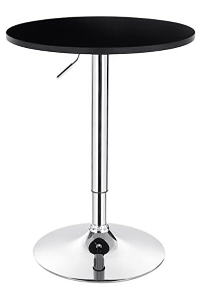 AWF AL WADI FURNITURE طاولة بار تيدي قابلة للتعديل الارتفاع، دوارة من الكروم، سطح دائري من MDF أسود، مناسبة للمقهى والمنزل المعاصر