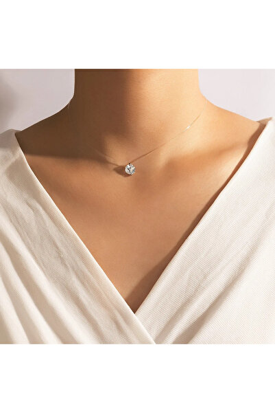 Eva Grace Colier Myria, cu fir transparent și pandantiv rotund argintiu