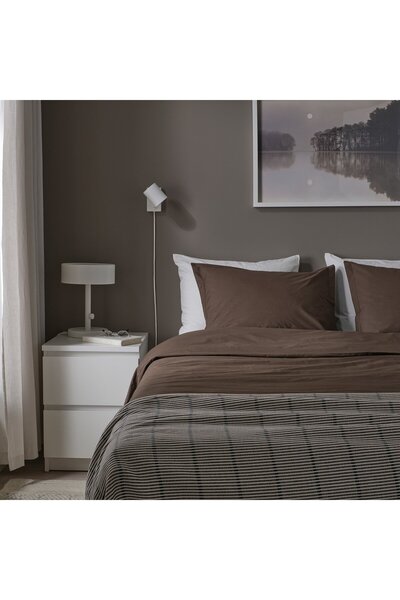 IKEA HAMPFLOCKEL Duvet cover and pillowcase, brown, 150 x 200/50 x 80 cm
