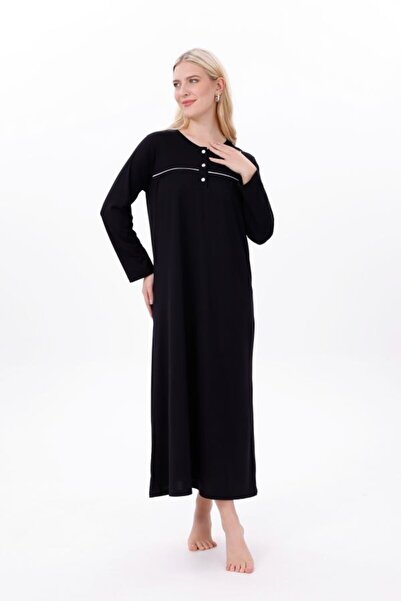 Lohusa Dünyasi Kadın Büyük Beden Uzun Kol Biyeli Battal Tek Gecelik