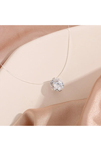 Eva Grace Colier Myria, cu fir transparent și pandantiv rotund argintiu