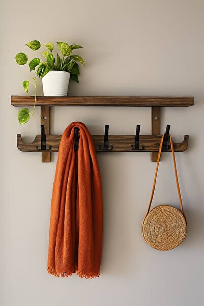 nefes sanat Ahşap Raflı Duvar Askılığı – Dekoratif Ceket ve Çanta Askısı