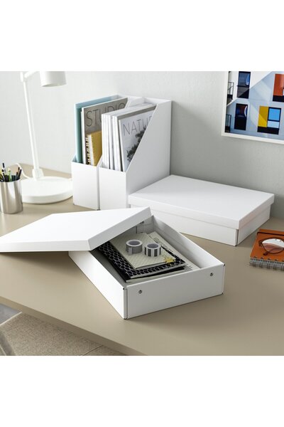 IKEA FJÄDERHARV Storage box with lid, white, 25 x 35 x 8 cm