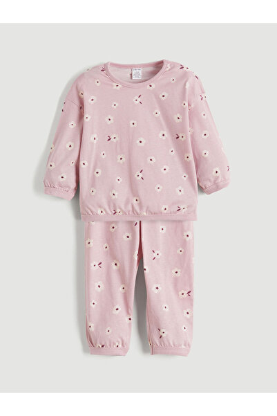 LC Waikiki Pink Crew Neck Floral Baby Girl Pajama Set
