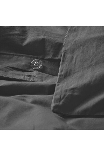 IKEA HAMPFLOCKEL Duvet cover and 2 pillowcases, dark grey, 240 x 220 / 50 x 80 cm