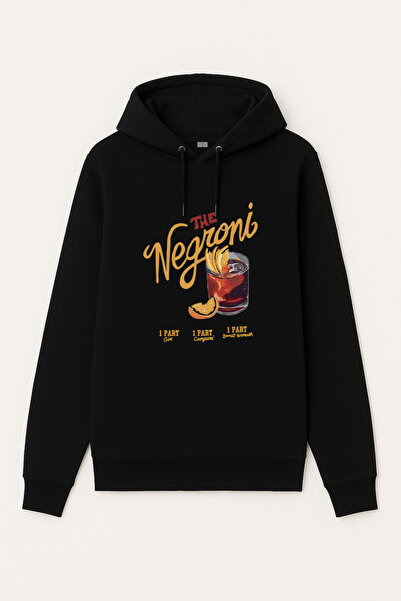 MODA سويت شيرت بقلنسوة أسود اللون للبالغين مطبوع عليه كوكتيل نيغروني