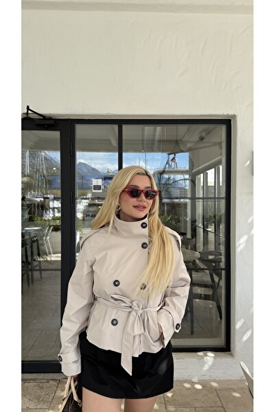 GLAM Dik Yaka Kısa Trençkot Ceket