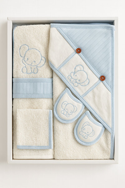 mini mia 100% Cotton Cute Fil Embroidered Baby Bathrobe Set 0-2 Years Old