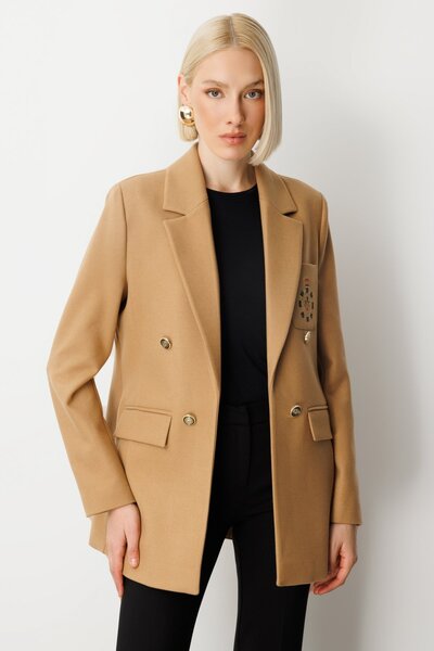 Ekol Embroidered Jacket with Front Emblem and Cover Pocket