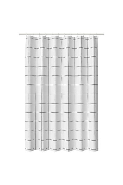 IKEA JÄMTSTARR Shower curtain, white/check, 180 x 200 cm