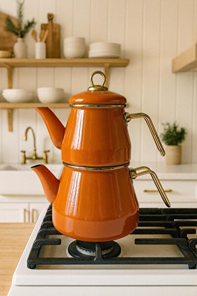 Noah Exclusive Enamel 3 Piece Stainless Steel Enamel Teapot - Brown