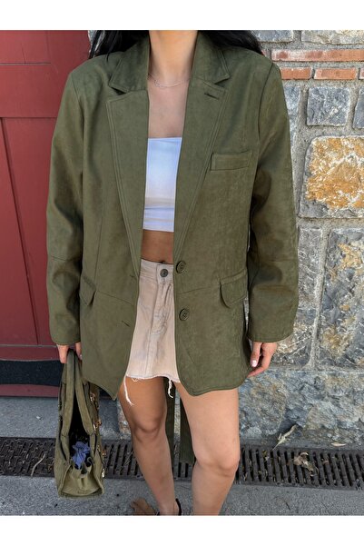 LB Laluna Butik Γυναικείο σουέτ μπουφάν με ζώνη και τσέπες