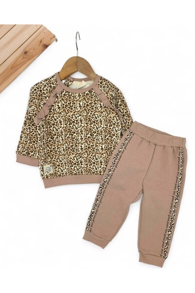 Ege Bebek Baby Girl Winter 3-Layered Leopard Patterned Stylish Baby Set for 6-9-12-18-24 Months