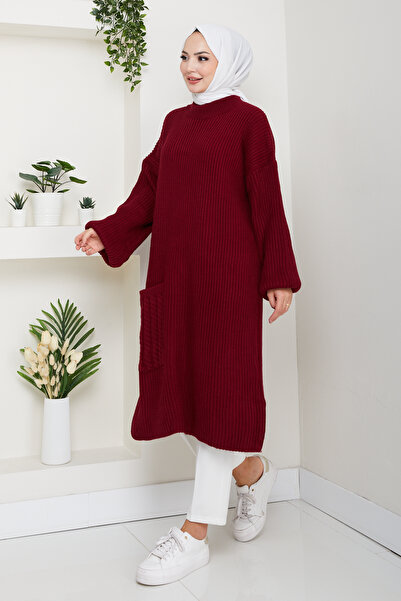 Pamuk Butik Kadın Saç Örgü Cepli Triko Tunik