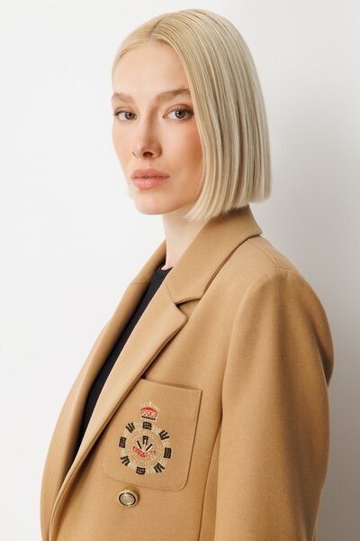 Ekol Embroidered Jacket with Front Emblem and Cover Pocket