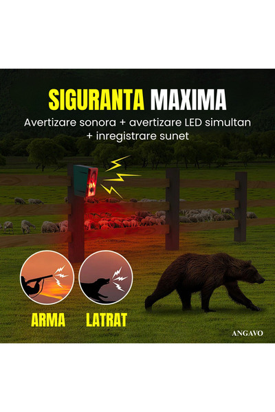ANGAVO Repelent ultrasonic anti-urși și animale ANGAVO, solar, PIR, IP66, exterior, raza lungă
