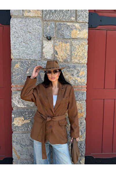 LB Laluna Butik Γυναικείο σουέτ μπουφάν με ζώνη και τσέπες