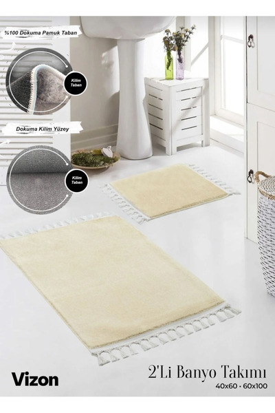 new colourse Set de 2 covorașe de baie din pluș moale cu franjuri cu pompon, ...