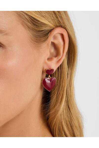 Accessorize Kalp Küpe Bordo