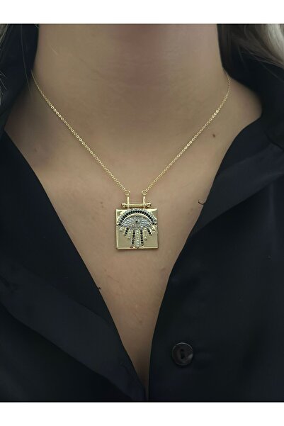 MyladyAccessoriess Piremium Serisi Kare Plaka ve Zirkon Taş Göz Detaylı Tasarım Kolye