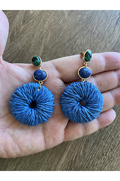 Büyük Hanım أقراط رافيا زرقاء على الطراز القديم