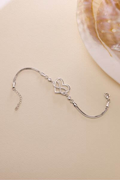 Nereze 925 Ayar Gümüş Rodyum Kaplama Kalp Sonsuzluk Bileklik