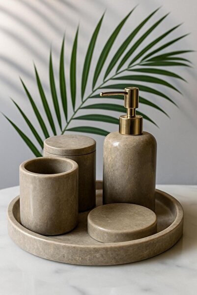 AURASTONEE Yeşil Mermer Banyo Seti 5li