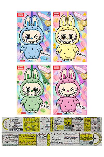 Doğan Çocuk Labubu Çılgın Koleksiyon 4'lü Çıkartmalı Boyama Kitabı Seti + Mat...