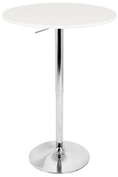 AWF AL WADI FURNITURE طاولة بار تيدي قابلة للتعديل الارتفاع، دوارة من الكروم، سطح دائري من مادة MDF بيضاء، مناسبة للمقهى والمنزل العصري