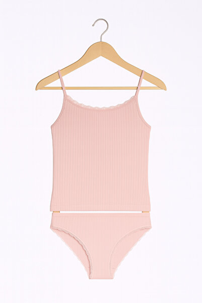 Alissa Γυναικείο Σετ Εσώρουχα από Μαλακό Υφασμάτινο Σετ Πουδρένιο Βισκόζη ελαστικό ύφασμα με Στράπες & Σλιπ Εσώρουχα W3i5k3l4ekk