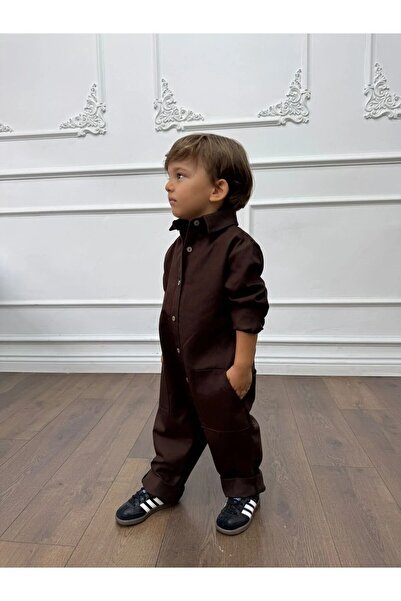 bohemiankids baby wear Boys & Girls Shirt Collar Gabardine Fabric Overalls Brown