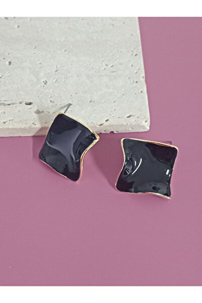 mos&more Black Enamel Wavy Stylish Earrings