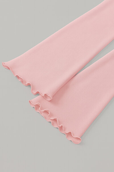 Wild Flower Açık Pembe Yuvarlak yaka Drape Detaylı İspanyol Kol Tesettür Uyumlu Üst Bluz