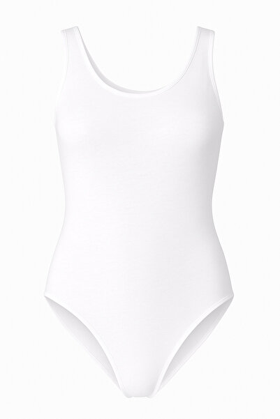 Alissa Women's Cotton Lycra Combed Thick Strap White 2-Piece Snap Body