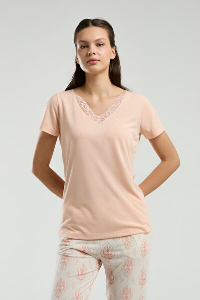 QKK Women's V-Neck Short Sleeve T-Shirt & Long Bottom Pajama Set Q4.A3.K6.R8K