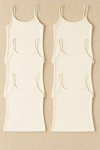 Alissa قميص داخلي نسائي من القطن والليكرا بحمالات مضلعة من القطن الممشط مكون من 6 قطع W6K4K2T0KA