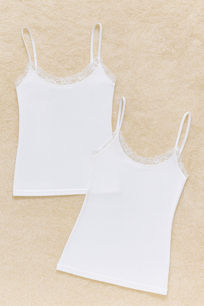 White Velvet Women's Modal Cotton Lycra Lace Detailed Rope Strap 2-Piece Undershirt Q6K6K0T4Ka