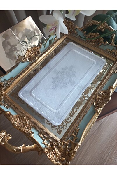 sevim çeyiz tasarım 15X25 cm Double Row Embroidered Linen Tray Cover - Gold