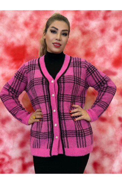 Yeşilmoda Cardigan Women's Plaid Pattern Sweater Knitwear Cardigan – Buttoned...