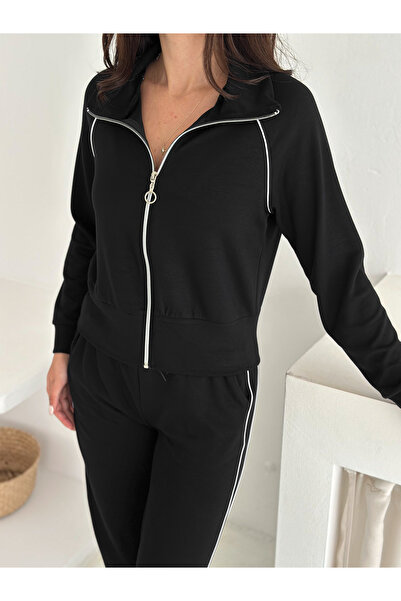 sportiness Wide Leg Tracksuit Set with Piping Detail
