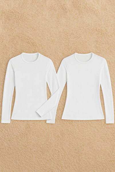 Alissa قميص داخلي نسائي من القطن والليكرا بأكمام طويلة من القطن الممشط مكون من قطعتين W6K0K2T3KA