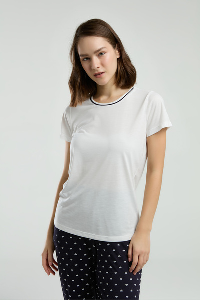 Alissa Women's Crew Neck Short Sleeve T-Shirt Lycra Bottom Pajama Set W4.A3.K3.R5K