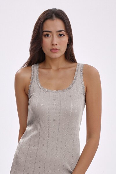 White Velvet Women's 100% Cotton Jacquard Soft Fabric Thick Strap 2-Piece Undershirt Qi̇3K13Lk5E.2L