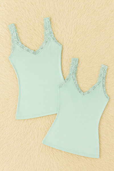 Alissa قميص داخلي نسائي من القطن المودال والليكرا بحمالات دانتيل مكون من قطعتين W6K6K0T6KA