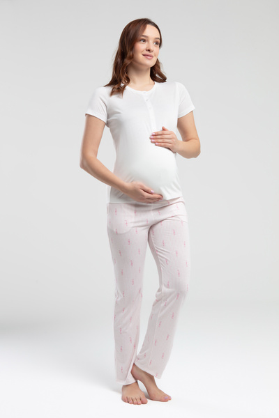 Alissa Women's White Half Button Short Sleeve T-Shirt Viscose Fabric Maternit...