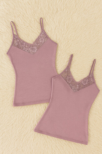 Alissa Women's Modal Cotton Lycra Lace Detailed String Strap 2-Piece Undershirt