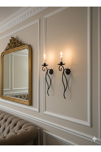 Samsun Demsa Demir Ferforje İkili Alin Duvar Askılı Demir Ferforje Mumluk