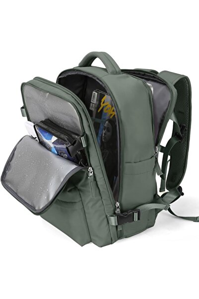 OBRALIX Rucsac de călătorie pentru avion, City Break, impermeabil, port USB, până la 35 L, kaki, OBRALIX®